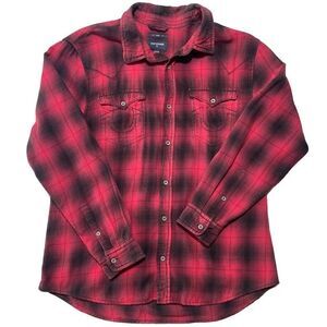 Vintage Y2K True Religion Red Plaid Flannel Shirt - 2XL Slim Fit, Authentic Earl